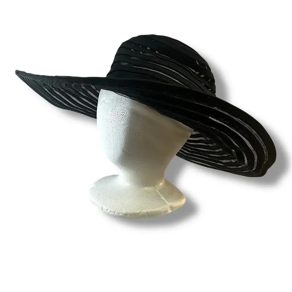 Black Sheer FAUX STRAW SUN HAT SZ ONE SIZE